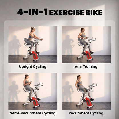 SPORTNOW 4-In-1 Folding Exercise Bike with Resistance Bands, Bluetooth App, 8-Level Magnetic Resistance, LCD Display, Orange