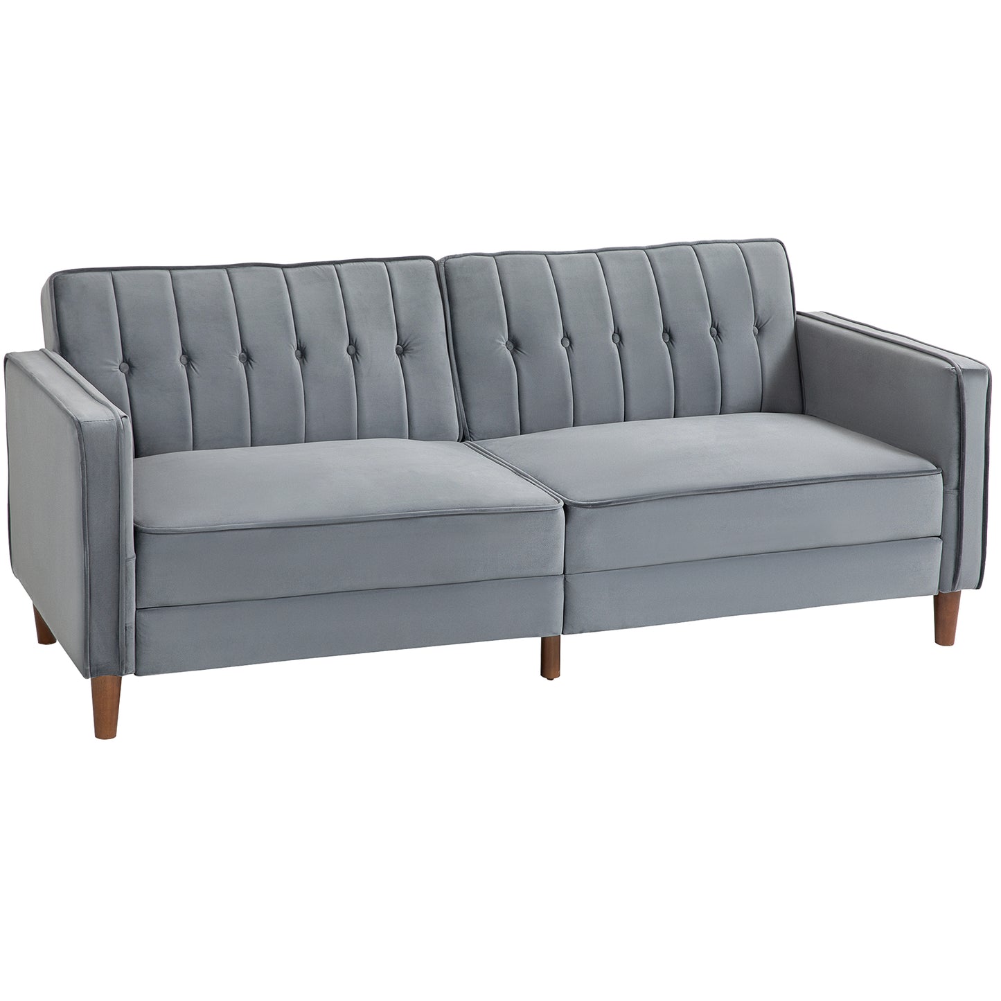 HOMCOM Velvet-Feel Three-Seater Sofa Bed with Wooden Legs, 300 kg - Dark Grey
