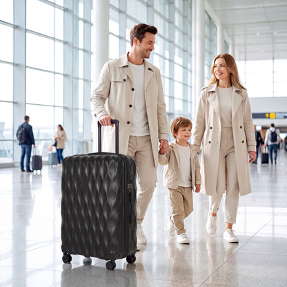 HOMCOM 77cm 98L Suitcase, Lightweight ABS Hard Shell Carry On Luggage with TSA Lock, Spinner Wheels, Telescopic Handle, Black