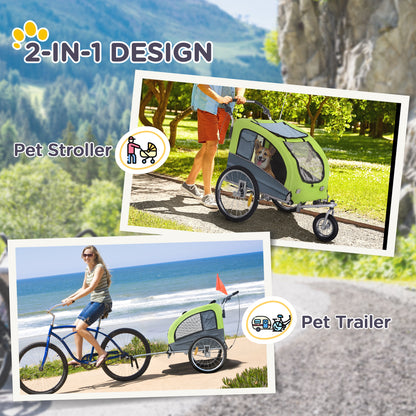 PawHut Dog Bike Trailer Pet Stroller Cart Carrier for Bicycle 360° Rotatable with Reflectors 3 Wheels Hitch Coupler Push/ Pull/ Brake Water Resistant Green