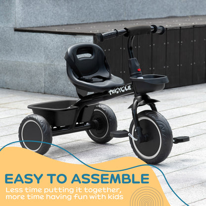AIYAPLAY Kids Trike for 2-5 Years with Adjustable Seat, Pedal, Baskets, Black