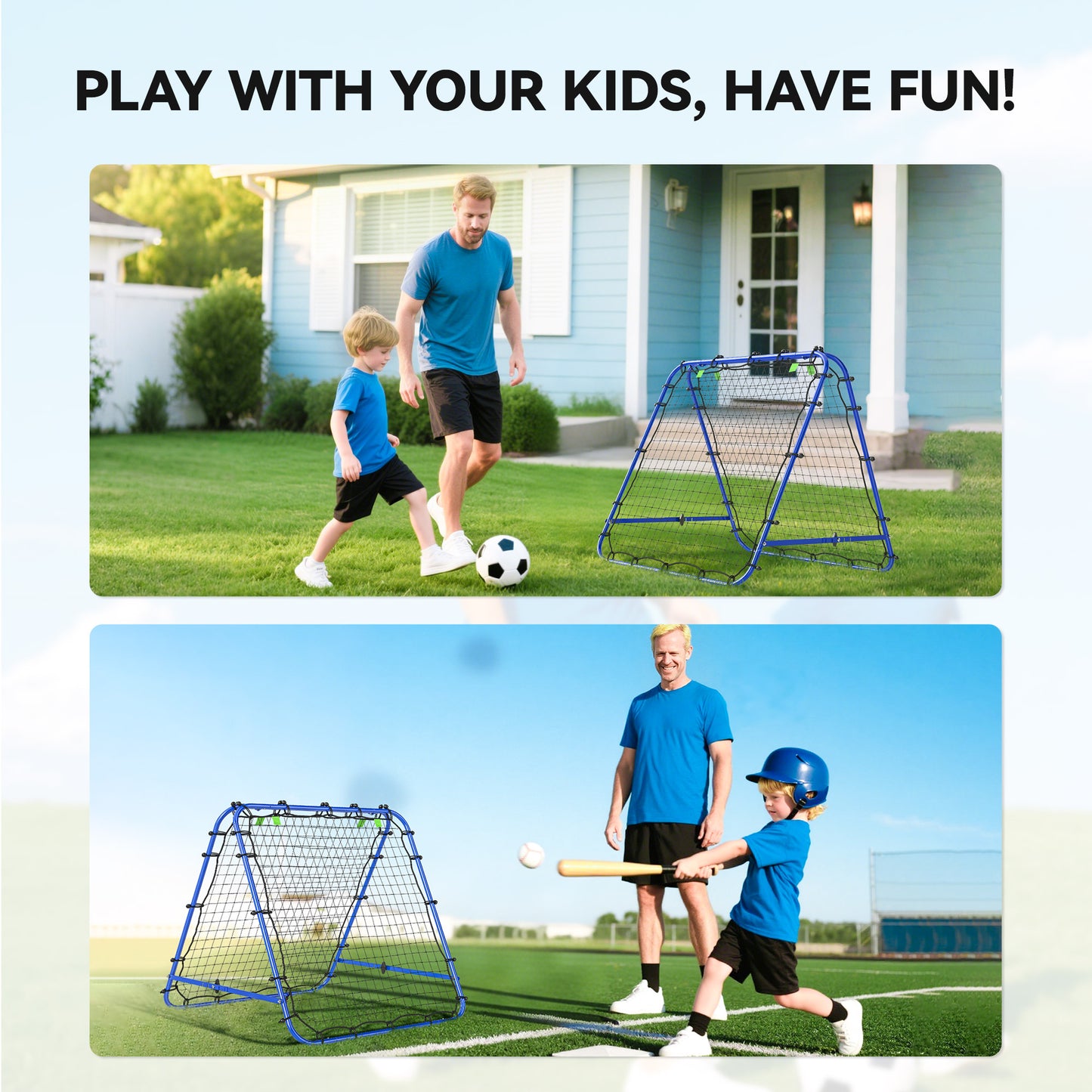 HOMCOM Double Sided Football Rebounder Net, Football Rebound Goal with Five Adjustable Angles, Blue