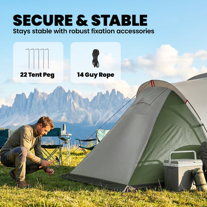 Outsunny Family Camping Tent 3000mm Waterproof Windproof Tunnel Tent 8-12 Person Two Bedrooms Green