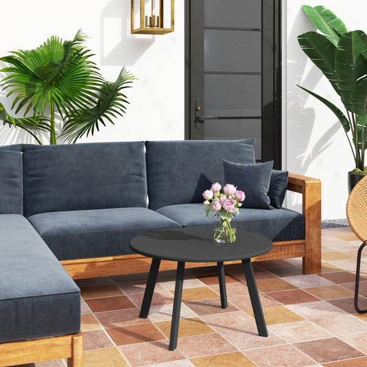 Outsunny 70cm Round Coffee Table, Outdoor Garden Table with Non-Slip Foot Pads and Metal Frame for Garden, Terrace, Balcony, Living Room, Charcoal Grey