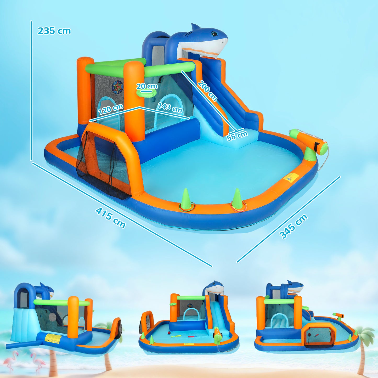 AIYAPLAY Inflatable Bouncy Castle for Kids, Sharks Theme Jumping Bounce House with Slide, Climbing Wall for Indoor Outdoor