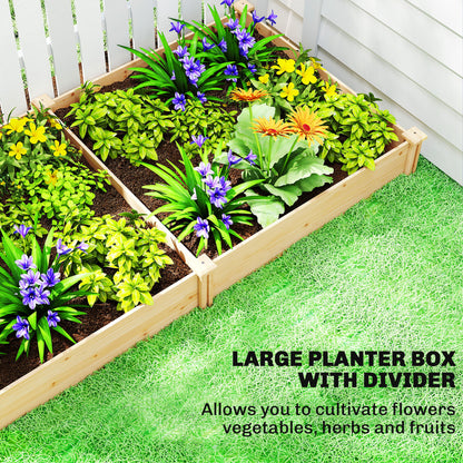 Outsunny Raised Garden Bed, Wooden Planter Box with Divider and Open Bottom for Flowers, Herbs, Vegetables, DIY Painting