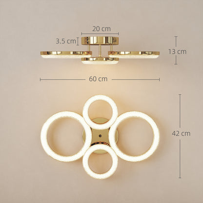 HOMCOM LED Ceiling Light, Modern Dimmable 4 Rings Ceiling Lamp with Wall Switch, 40W 4350lm Flush Mount Ceiling Light with 3500K/4500K/6000K Colour Temperatures for Living Room, Bedroom, Gold Tone