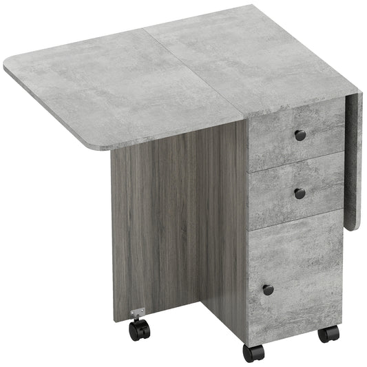 HOMCOM Multi-Storage Six-Person Drop Leaf Dining Table - Mixed Grey