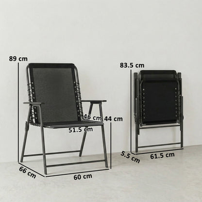 Outsunny Folding Garden Chairs Set of 2, Outdoor Dining Chairs with Wide Texteline Seat, High Back and Armrests, Black