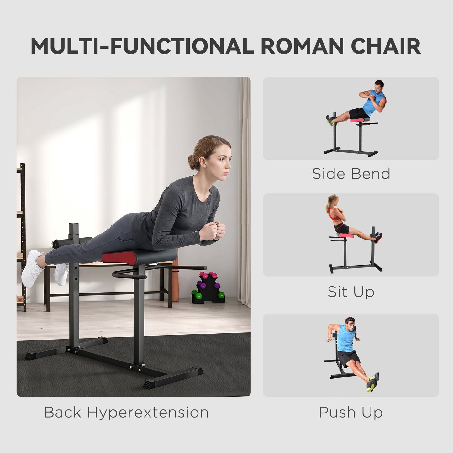 SPORTNOW Back Extension Roman Chair, Hyperextension Bench with Adjustable Leg Roller for Back, Abdominal and Gluteal Training