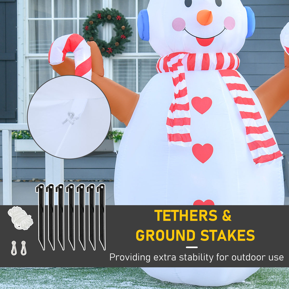 HOMCOM 8ft Christmas Inflatable Snowman with Candy, Rotating Lighted for Home Indoor Outdoor Garden Lawn Decoration Party Prop