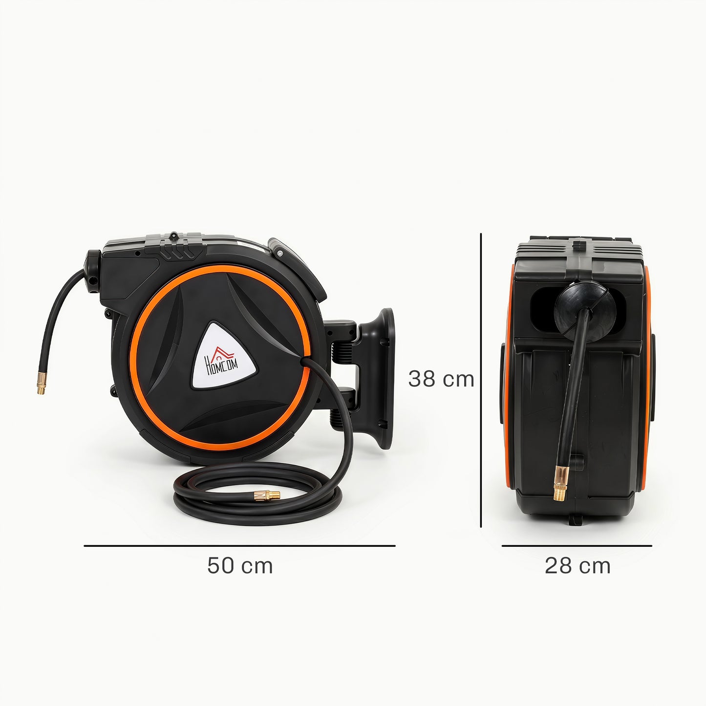 HOMCOM Auto Rewind Hose Reel, Retractable Air Hose Reel 20 m and 2 m, 150 Bar with 1/4" BSPT Connector, Black