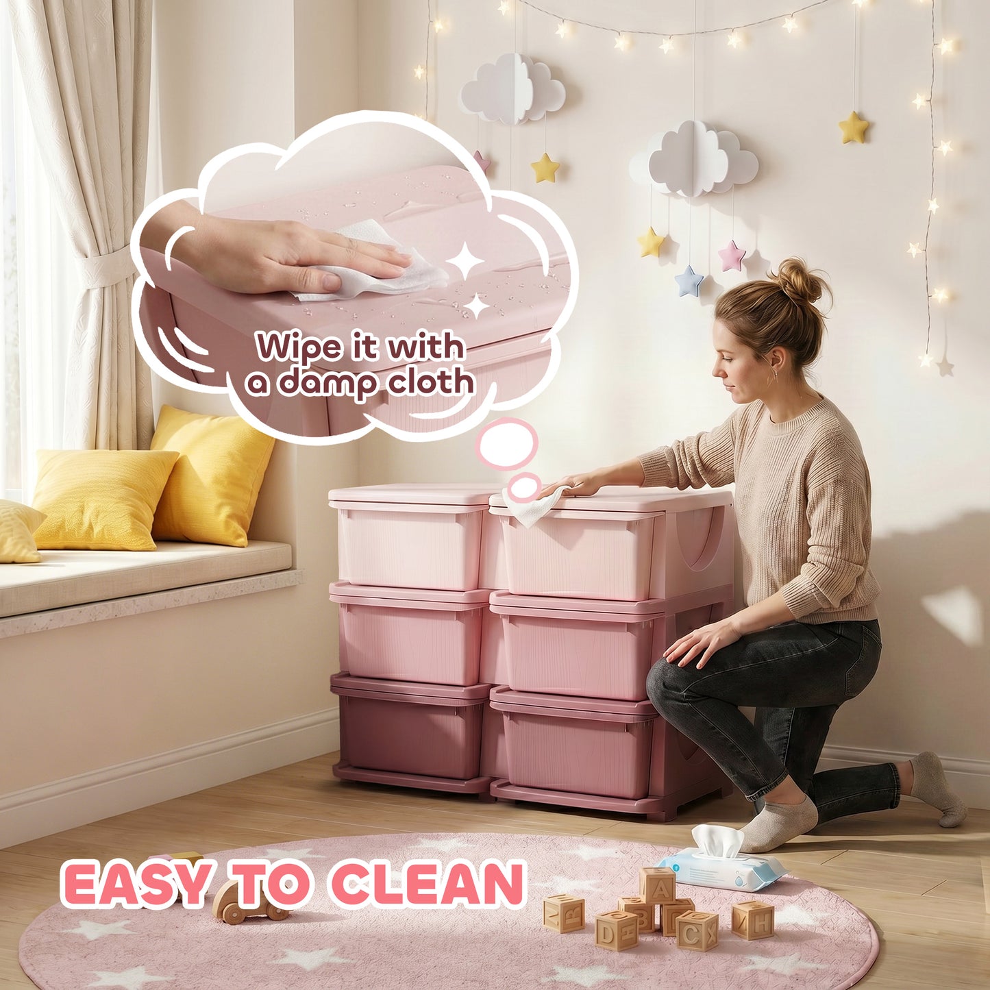 HOMCOM Kids Storage Unit, with Six Drawers - Pink