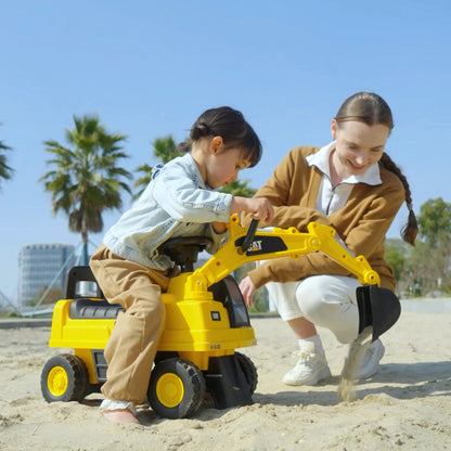 HOMCOM CAT Licensed Kids Ride on Digger Toddler Pretend Construction Play Toy Foot-To-Floor Ride-On Toy w/ Manual Shovel, Horn, Hidden Storage, for Ages 1-3 Years--ChewyGames-ChewyGames