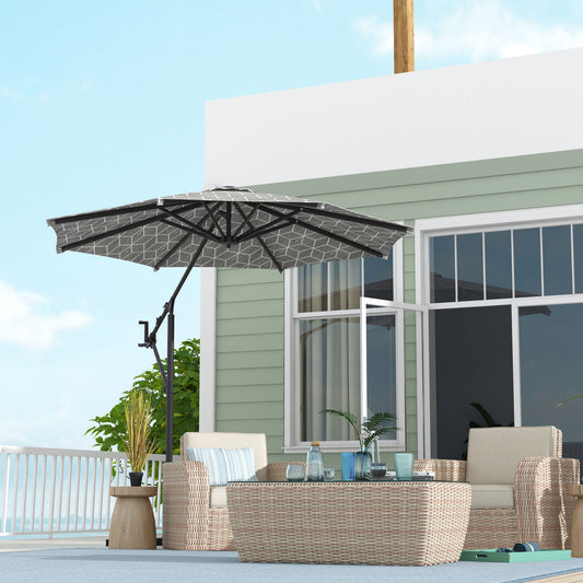Outsunny 3(m) Convertible Cantilever Parasol and Centre-post Garden Parasol with Cross Base, 360° Rotation Banana Parasol with Crank Handle and 8 Ribs, Hanging Patio Umbrella, Black and White-Cantilever Umbrellas-ChewyGames-ChewyGames