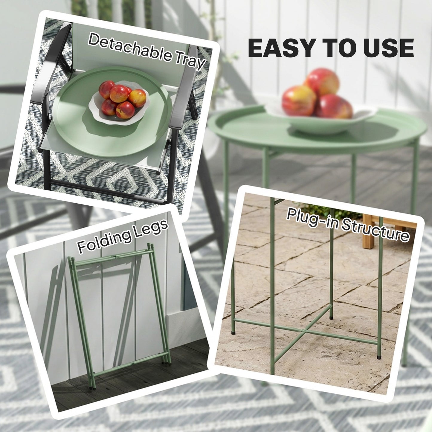 Outsunny Steel Removable Tray Top Garden Table - Green
