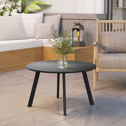 Outsunny 70cm Round Coffee Table, Outdoor Garden Table with Non-Slip Foot Pads and Metal Frame for Garden, Terrace, Balcony, Living Room, Charcoal Grey