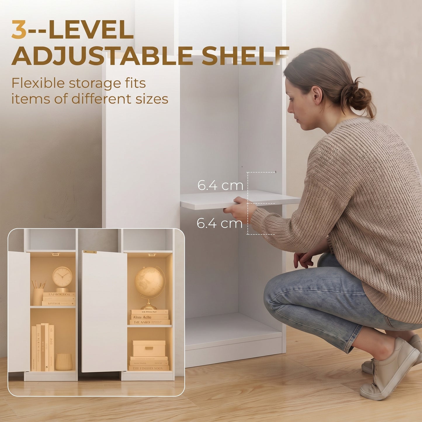 HOMCOM Bookcase Adjustable Shelf Bookshelf Anti-Tip Hardware 6-Tier Storage Cabinet White Wood Effect