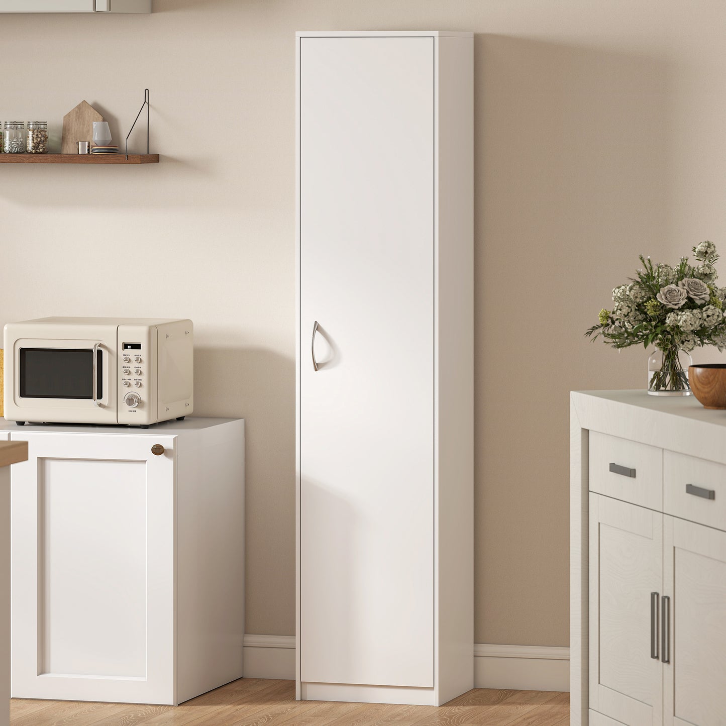 HOMCOM 180cm Tall Kitchen Cupboard, Freestanding 5-Tier Pantry Storage Cabinet with Adjustable Shelf, White