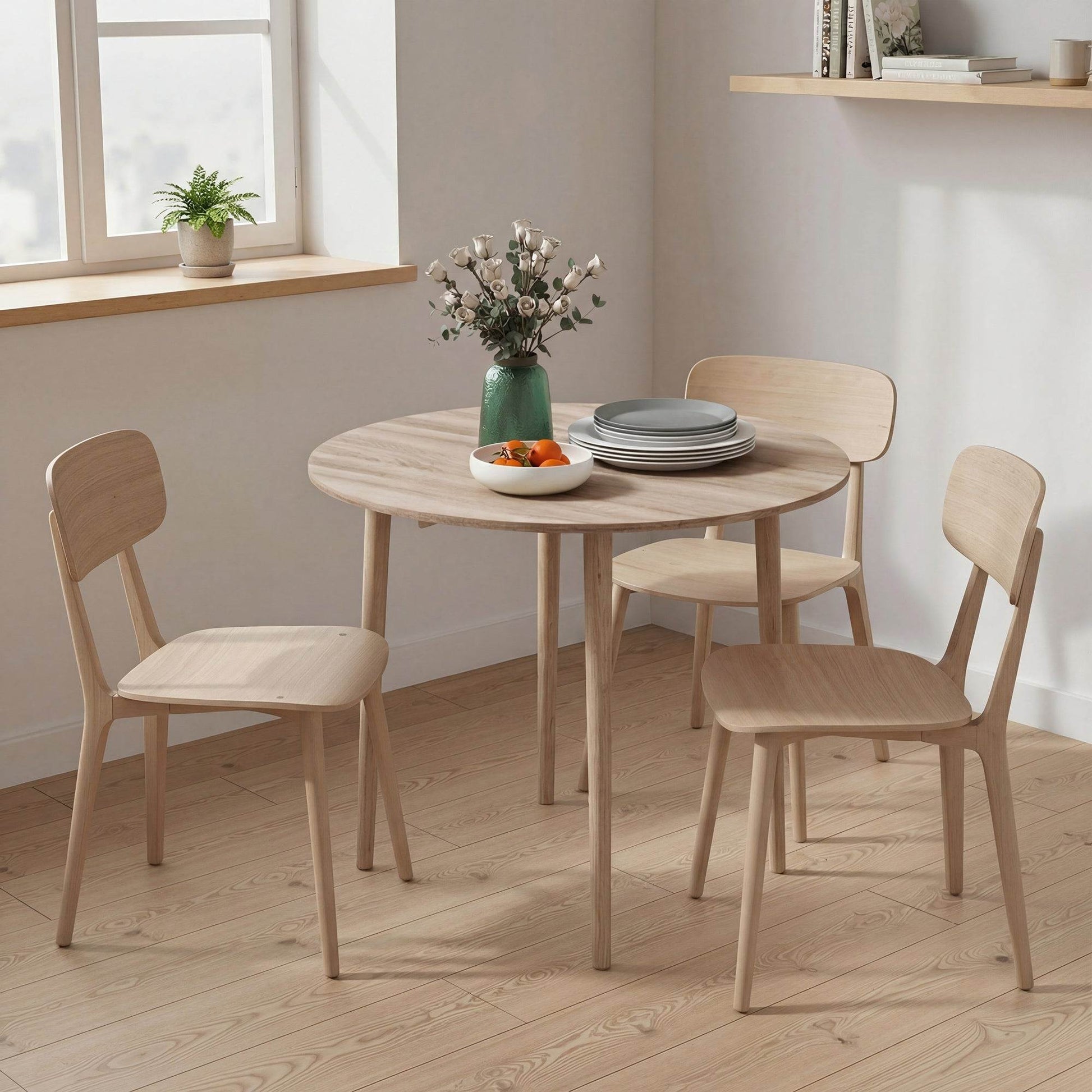HOMCOM Folding Dining Table for 4, Round Drop Leaf Table, Modern Space Saving Small Kitchen Table with Wood Legs for Dining Room, Natural