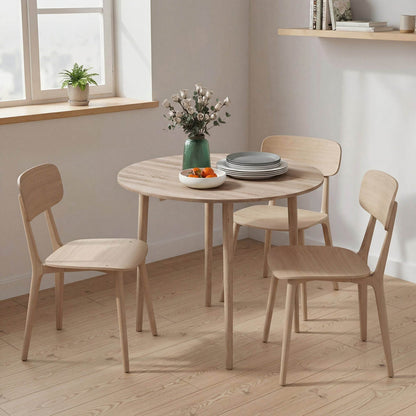 HOMCOM Folding Dining Table for 4, Round Drop Leaf Table, Modern Space Saving Small Kitchen Table with Wood Legs for Dining Room, Natural
