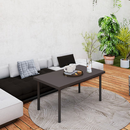 Outsunny Metal Garden Coffee Table, Rectangular Outdoor Side Table with Woodgrain Tabletop, Foot Pads for Outside, Garden, Balcony, Porch, 95 x 55 x 46cm, Brown
