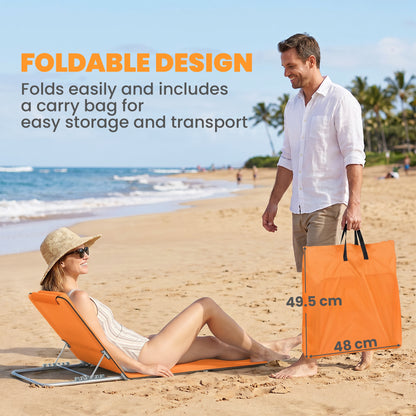 Outsunny Set of Two Metal Frame Beach Chairs, with Reclining Backs - Orange