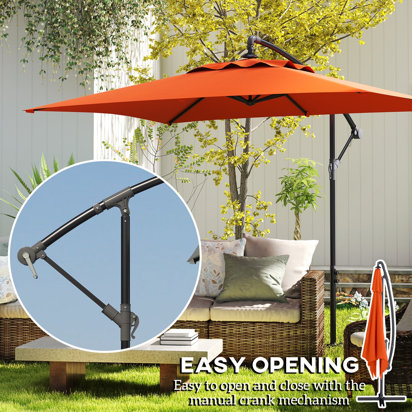 Outsunny 3(m) Cantilever Overhanging Parasol, with Cross Base - Orange--ChewyGames-ChewyGames