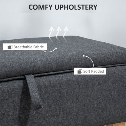 HOMCOM 30L Linen Storage Ottoman Padded Footstool with Rubberwood Legs for Storage Box, Bed End, Shoe Bench, Seating, Dark Grey
