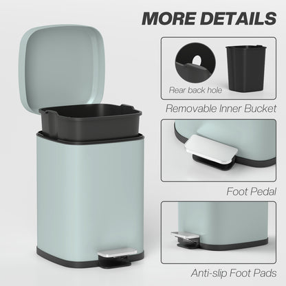 HOMCOM 12L Modern Boxy Metal Home Kitchen Bin - Light Green