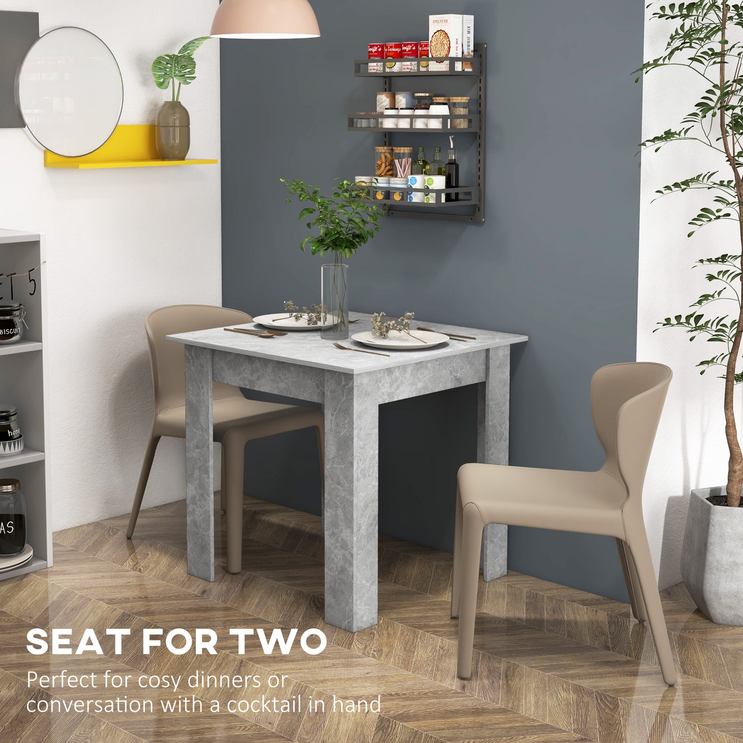 HOMCOM Square Dining Table, Modern Small Dining Table with Faux Cement Effect, Space Saving, Non-slip Foot Pads, Cement Grey