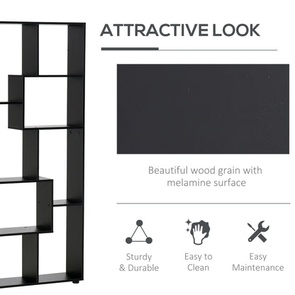 HOMCOM 8-Tier Freestanding Bookcase w/ Melamine Surface Anti-Tipping Foot Pads Home Display Storage Grid Stand Bedroom Living Room Furniture Modern Style - Black