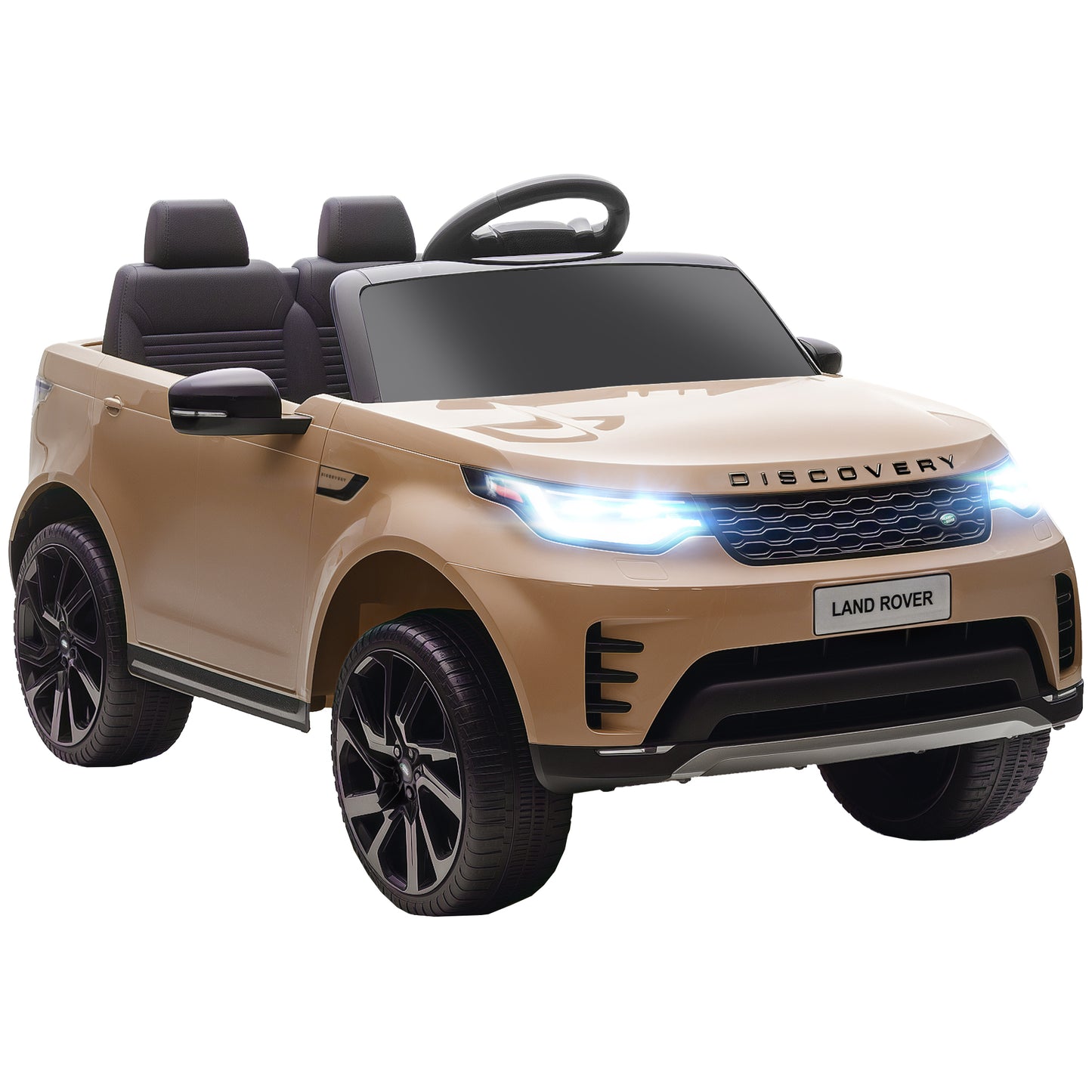 AIYAPLAY Land Rover Discovery Licensed 12V Kids Electric Car with Remote, 4 Wheel Suspension, Slow Start, Lights, Music, Khaki-Electric Riding Vehicles-ChewyGames-ChewyGames