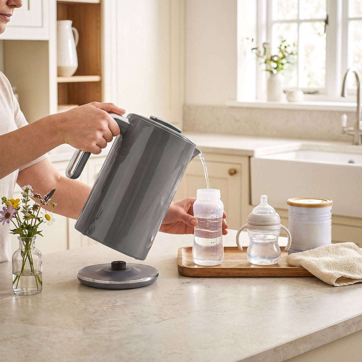 HOMCOM Electric Kettle, 1.7L Fast Boil 3000W Water Kettle with LED Display, Adjustable Temperature, Keep Warm Function, Grey