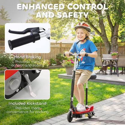 HOMCOM Powered Electric Scooter Ride-On, with Brakes, Adjustable Seat, Adjustable Handlebars, Red