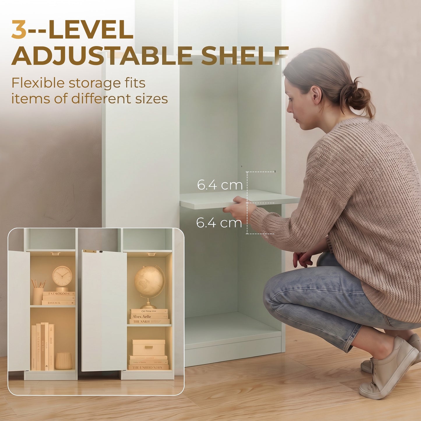 HOMCOM Bookcase Adjustable Shelf Bookshelf Anti-Tip Hardware 6-Tier Storage Cabinet Light Green