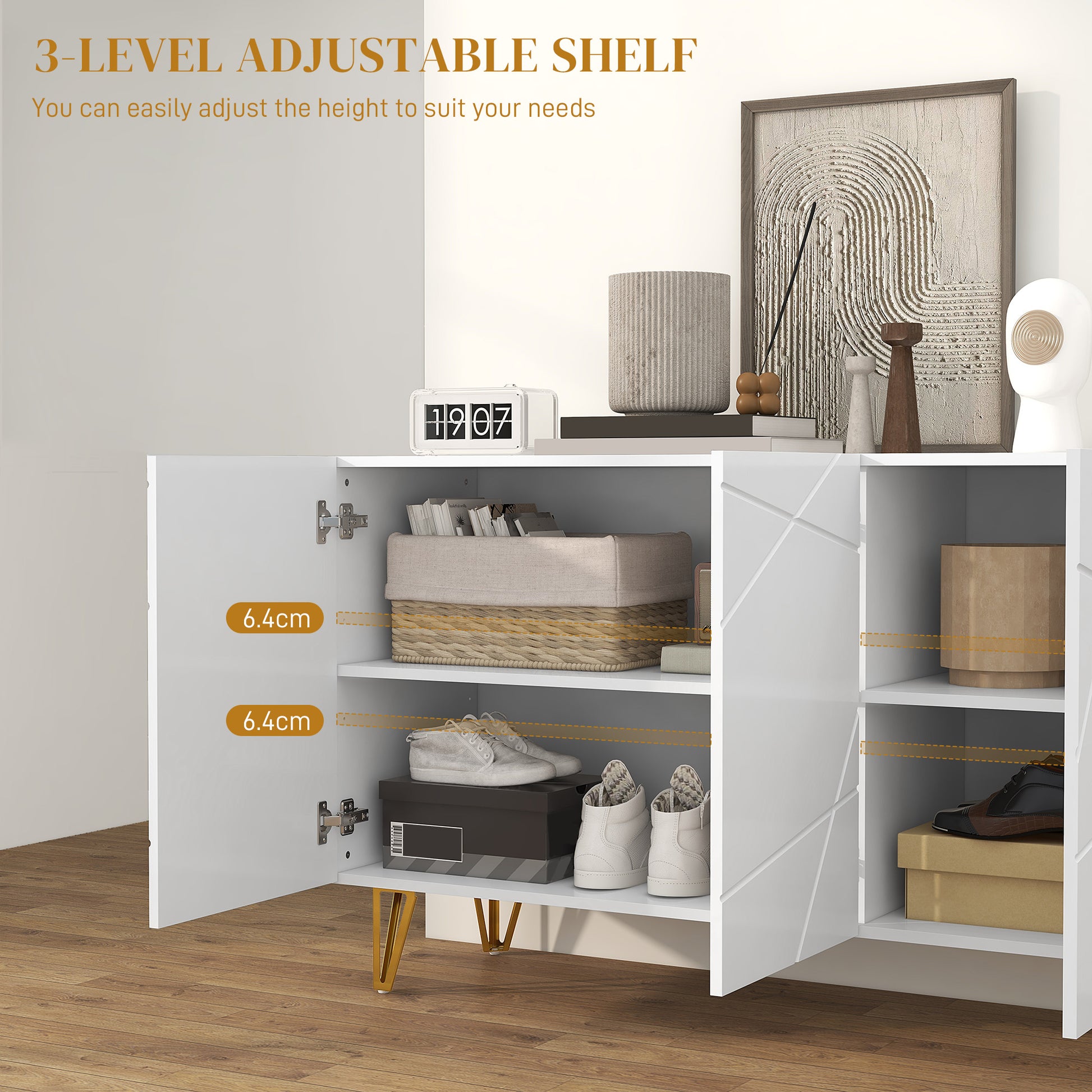 HOMCOM Modern Luxe High Gloss Sideboard, with Hairpin Legs - White-Sideboards-ChewyGames-ChewyGames