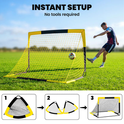 SPORTNOW Pop Up Football Goal, Portable Folding Football Net with Carry Bag, 4 U-Shaped Ground Stakes, Fibreglass Pole