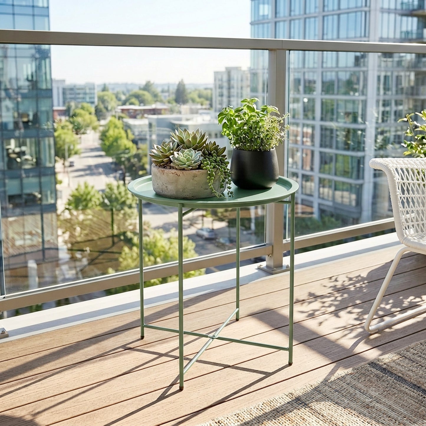 Outsunny Steel Removable Tray Top Garden Table - Green