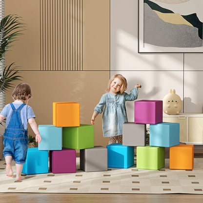 HOMCOM 12 PCs Soft Play Blocks, Soft Foam Toy, Building and Stacking Blocks for Kids, Grey