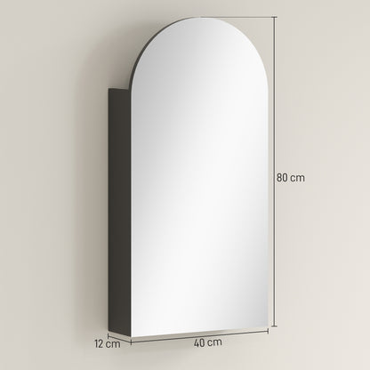 HOMCOM Arched Bathroom Mirror Cabinet with Adjustable Glass Shelves - Black