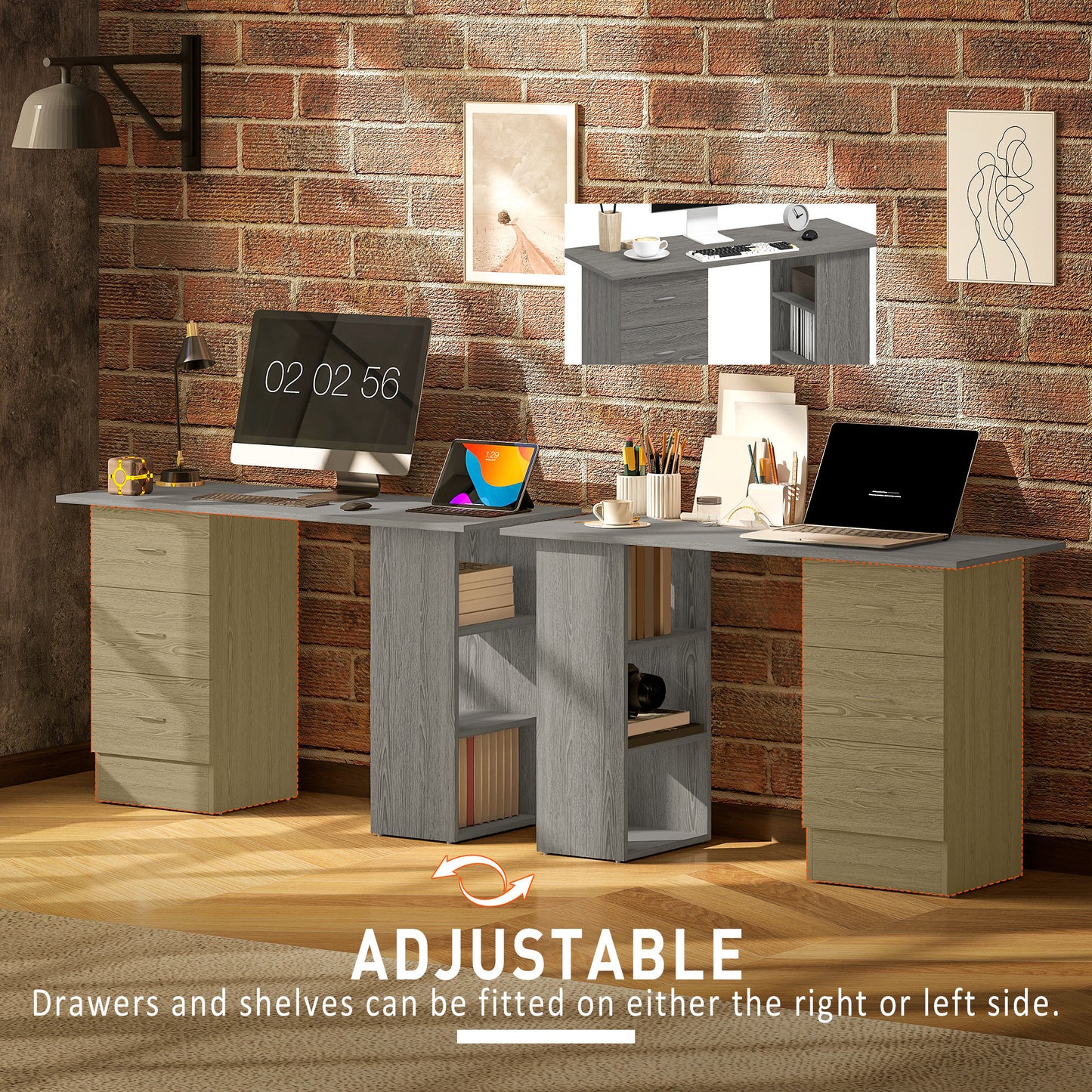 HOMCOM Computer Desk with Drawers, Home Office Desk, Writing Table, PC Workstation with 3 Storage Shelves for Working, Study, 120 x 49 x 72 cm, Grey