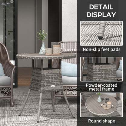 Outsunny 70 cm Wood-Effect Rattan Garden Table - Grey