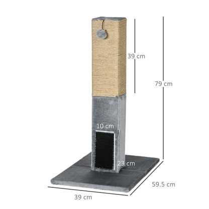 PawHut Cat Tree Scratching Post for Indoor Cats 79cm Jute Scratcher Climber w/ Carpet Base Dangling Toy – Grey