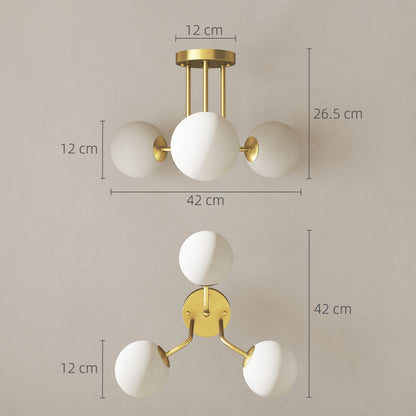 HOMCOM LED Ceiling Light with Globe Shades, Modern 3-Light Ceiling Light with G9 Sockets for Living Room, Bedroom, Dining Room, Bulbs Not Included, Gold Tone