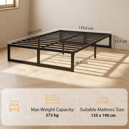 HOMCOM 4ft6 Double Bed Frame with Underbed Storage and Steel Slat Support, 32.5 cm Height, Noise-Free, Black