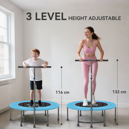 HOMCOM 40" Fitness Trampoline with Adjustable Handle, Rebounder Trampoline, Mini Jumper for Indoor Exercise Workout, Blue