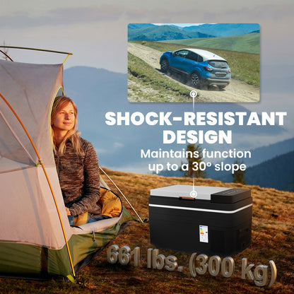 Outsunny 30L Compressor Car Fridge Freezer, Camping Refrigerator with App Control, 12/24V DC and 100-240V AC, Black