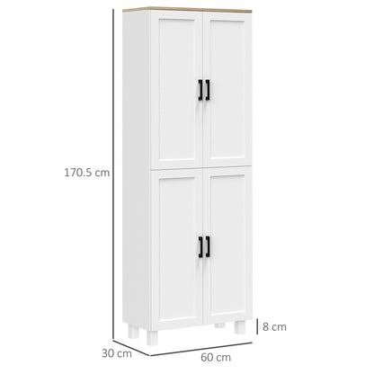 HOMCOM Freestanding Kitchen Cupboard, 4-Door Storage Cabinet Organizer with Adjustable Shelves White Embossed Wood Grain