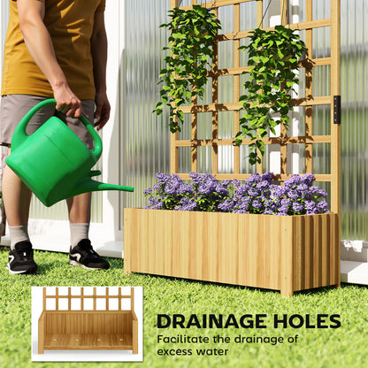 Outsunny Wooden Raised Planter with Trellis, Raised Bed for Garden with Lattice and Drainage Holes for Climbing Plants